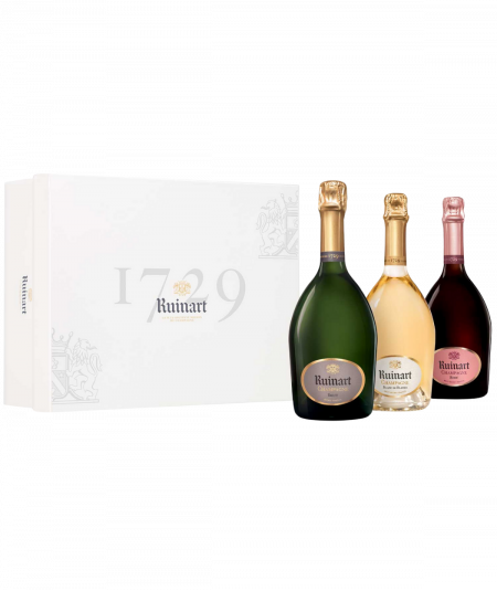 RUINART Cofanetto champagne 3 bottiglie, “R” de Ruinart, Blanc De Blancs, Brut Rosé