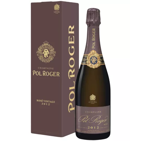 Bottiglia di Champagne Pol Roger Rosé 2015, vista frontale, etichetta visibile