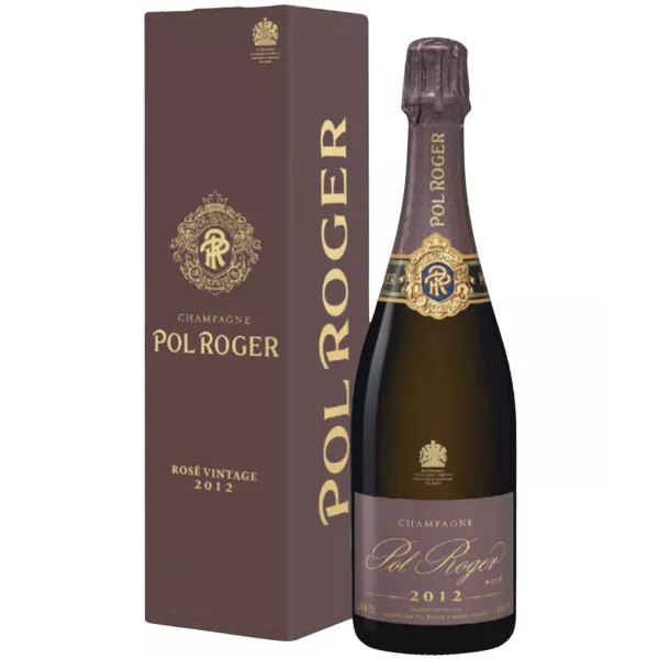 Bottiglia di Champagne Pol Roger Rosé 2015, vista frontale, etichetta visibile