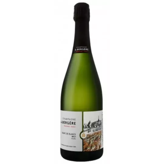 Bottiglia di Champagne A. Bergère Soléra Blanc de Blancs Brut, vista frontale