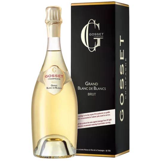 Bottiglia di Champagne Gosset Grand Blanc de Blancs Brut Magnum 1,5L, vista frontale