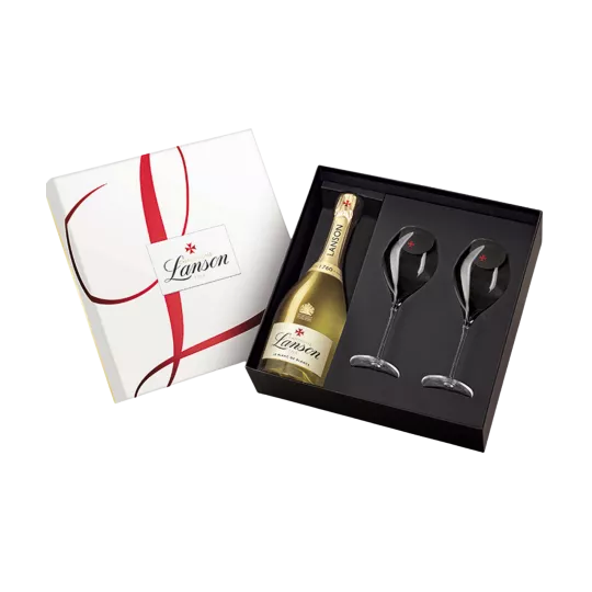 champagne Cofanetto LANSON Blanc De Blancs con 2 bicchieri