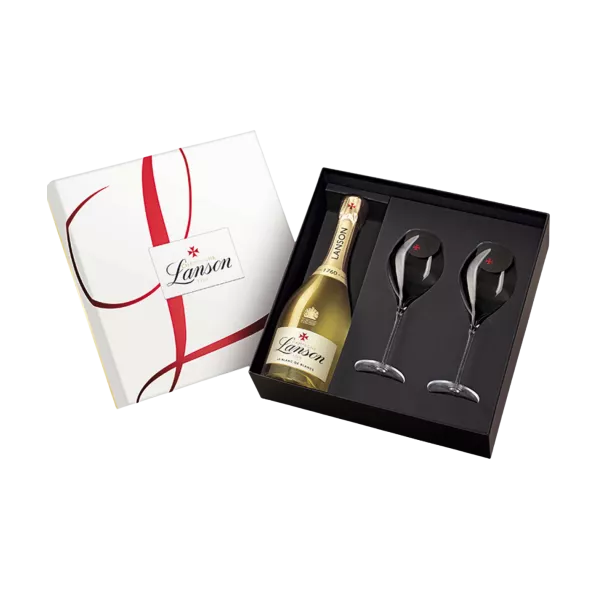 champagne Cofanetto LANSON Blanc De Blancs con 2 bicchieri