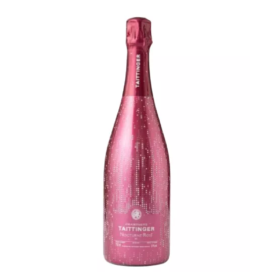 Bottiglia di Champagne Taittinger Nocturne Rosé, rosé miscelato, vista frontale