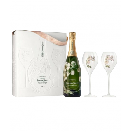 Set regalo champagne PERRIER JOUET Belle Epoque Annata 2013 con 2 bicchieri