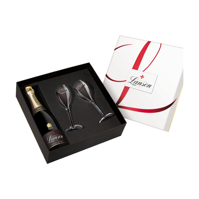 champagne Cofanetto LANSON Black Label con 2 bicchieri