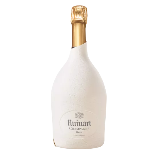 Bottiglia di champagne Ruinart R con astuccio Seconde Peau riciclabile