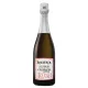 Bottiglia di Champagne Louis Roederer Starck Rosé 2015, etichetta bianca e rosa, vista frontale