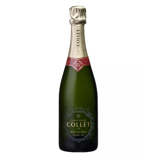 Bottiglia di Champagne COLLET Brut Art Déco Premier Cru, simbolo dell'eleganza e della tradizione dello Champagne.