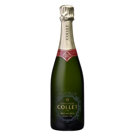 Bottiglia di Champagne COLLET Brut Art Déco Premier Cru, simbolo dell'eleganza e della tradizione dello Champagne.