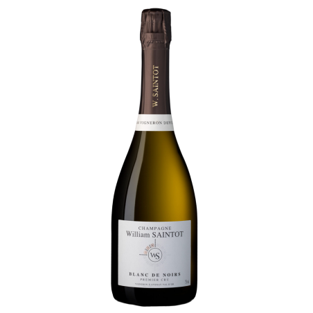 Un'elegante bottiglia di Champagne WILLIAM SAINTOT Blanc de Noirs, pronta per essere gustata.