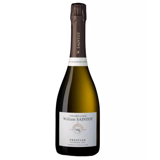 Magnum de Champagne William Saintot Prestige, bottiglia da 1,5L, etichetta bianca, tappo dorato, vista frontale