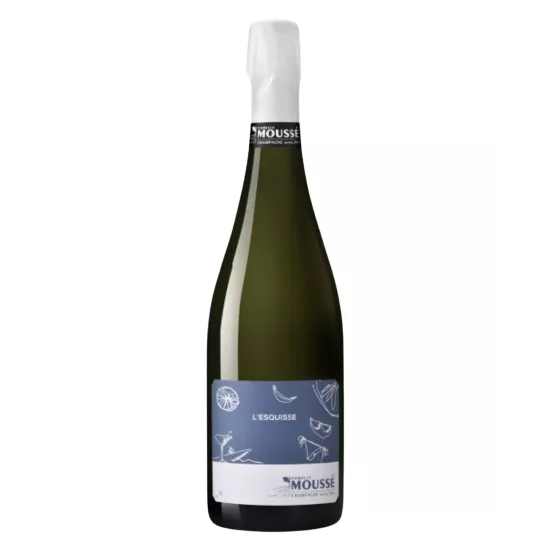 Bottiglia di Champagne Moussé L'Esquisse, etichetta blu, vista frontale