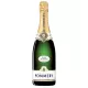 Bottiglia di Champagne Pommery Apanage Blanc de Blancs, vista frontale, etichetta bianca e oro