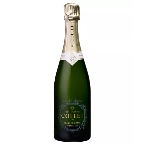Bottiglia di Champagne Collet Blanc de Blancs Premier Cru, magnum 1,5L, vista frontale