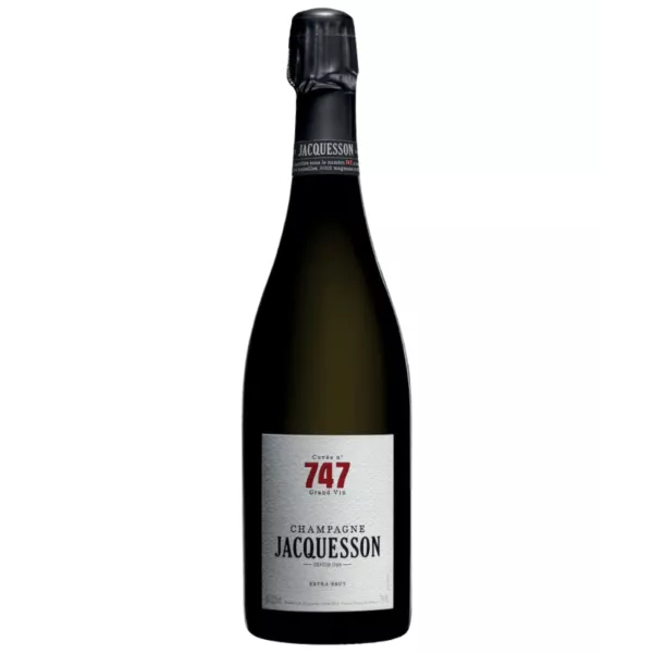 Bottiglia di Champagne Jacquesson Cuvée 747 Magnum, vista frontale, etichetta bianca