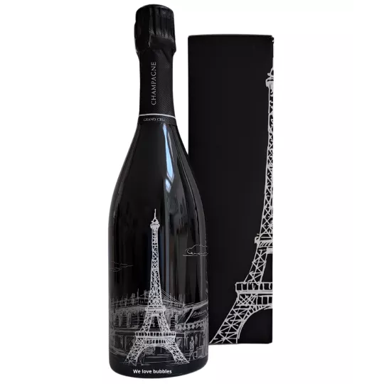 Bottiglia di Champagne Baron Dauvergne Cuvée Parisienne Blanc de Noirs in astuccio, dal terroir di Bouzy