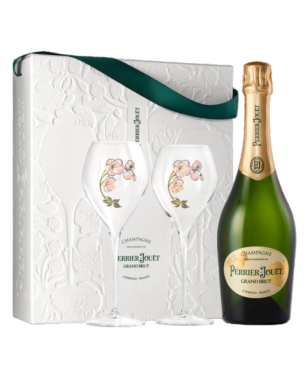 PERRIER-JOUËT Grand Brut Set regalo champagne con 2 bicchieri