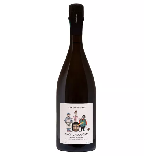 Bottiglia di Champagne Pinot Chevauchet Blanc de Noirs Extra-Brut, vista frontale
