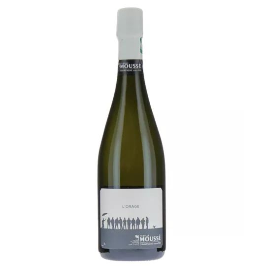 Bottiglia di Champagne Moussé Fils L'Orage, Blanc de Blancs extra-brut, vista frontale