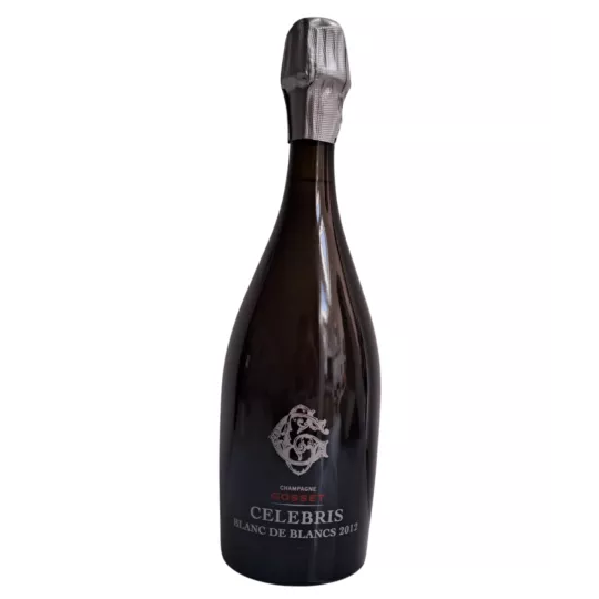 Bottiglia di Champagne Gosset Célébris Blanc de Blancs 2012, vista frontale