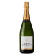 Bottiglia di Champagne Castelnau Brut, etichetta bianca e tappo dorato, vista frontale