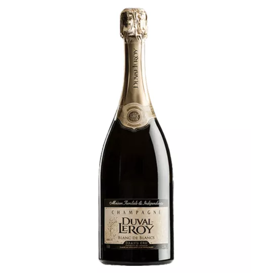 Bottiglia di Champagne Duval-Leroy Blanc de Blancs Grand Cru, vista frontale
