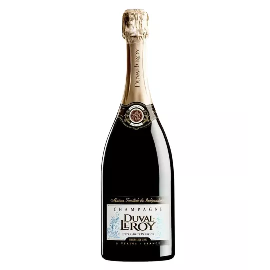 Bottiglia di Champagne Duval-Leroy Extra-Brut Prestige Premier Cru, vista frontale