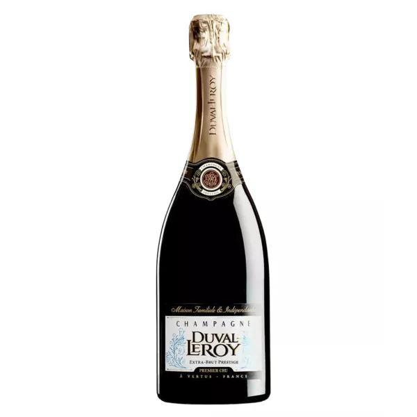 Bottiglia di Champagne Duval-Leroy Extra-Brut Prestige Premier Cru, vista frontale