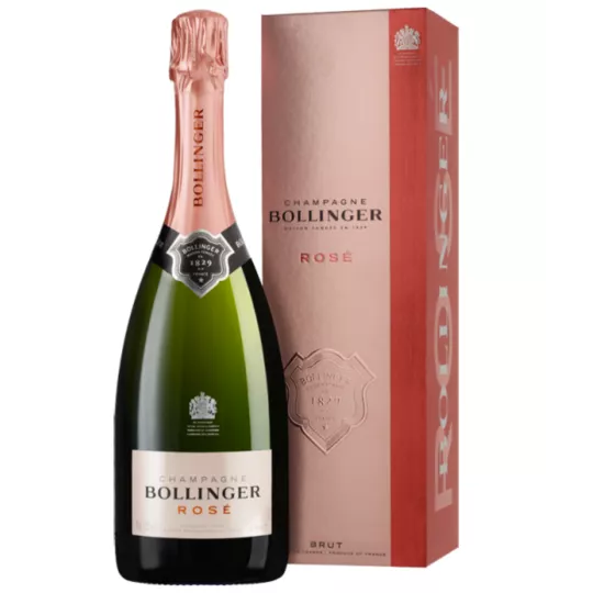 Bottiglia di Champagne Bollinger Cuvée Rosé con astuccio