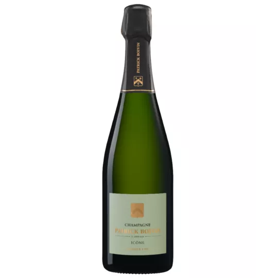 Bottiglia di Champagne Patrick Boivin Icône 1er Cru, etichetta dorata, vista frontale
