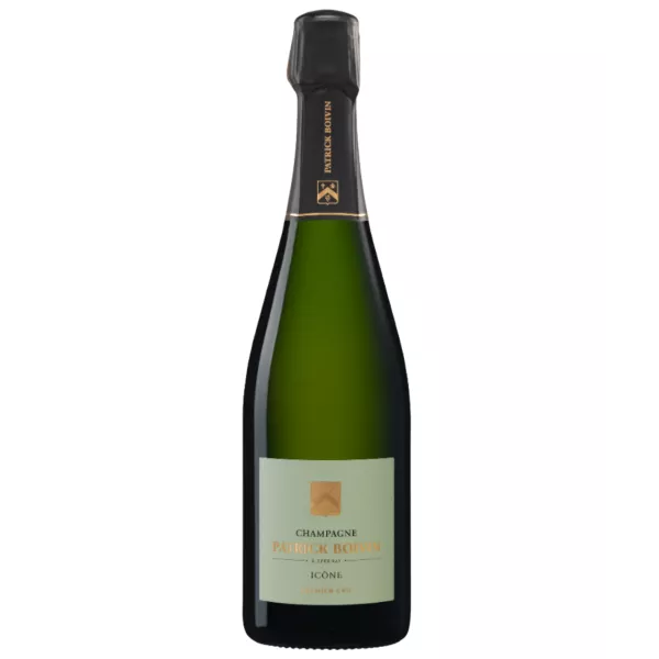 Bottiglia di Champagne Patrick Boivin Icône 1er Cru, etichetta dorata, vista frontale