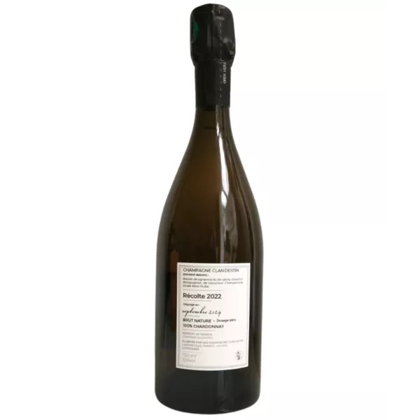 Etichetta della bottiglia di Champagne Clandestin cuvée Fiole 2022 sboccata settembre 2024