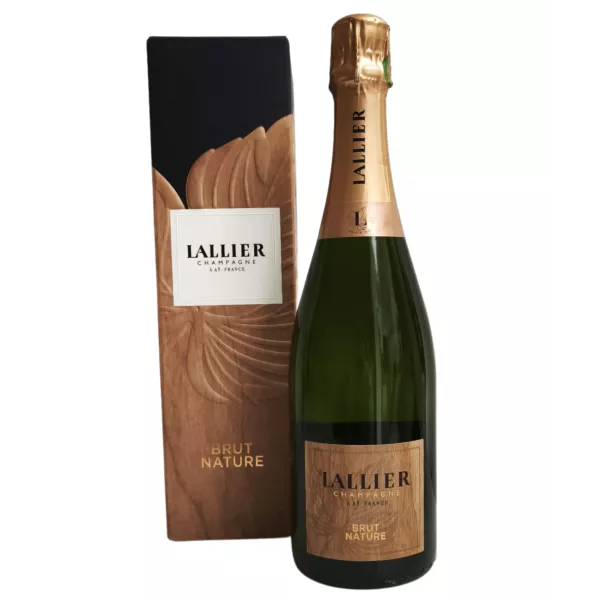 Bottiglia di Champagne LALLIER Cuvée Brut Nature con astuccio