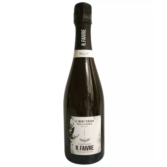 Bottiglia di Champagne R.Faivre Le Mont Pinson - Pinot Meunier, colore rosato, cuvée extra-brut.