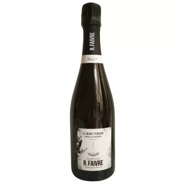 Bottiglia di Champagne R.Faivre Le Mont Pinson - Pinot Meunier, colore rosato, cuvée extra-brut.
