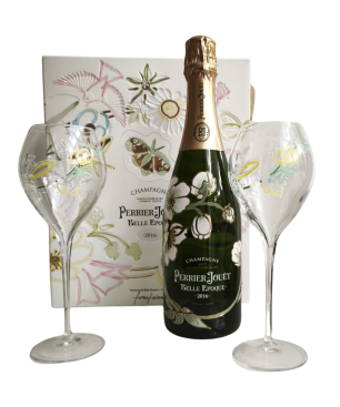 Set regalo champagne PERRIER JOUET Belle Epoque Annata 2016 con 2 bicchieri
