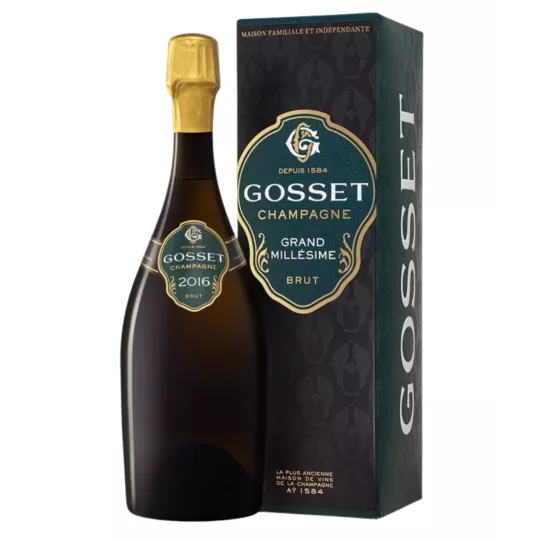 Bottiglia di Champagne Gosset Grand Millésime 2016 - cuvée millesimata a base di Chardonnay e Pinot Noir.