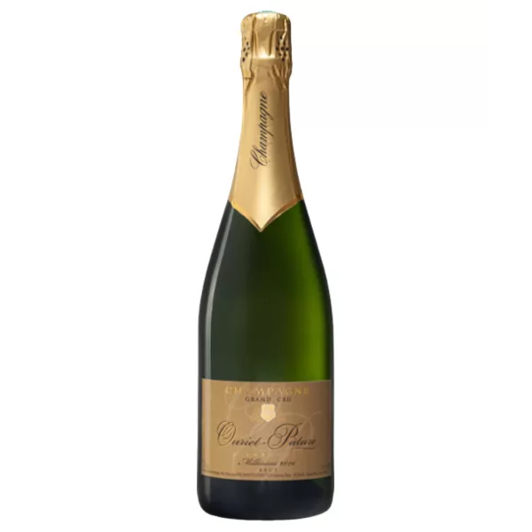 Bottiglia di Champagne Egly-Ouriet Millésime 2016 Grand Cru d'Ambonnay, un assemblaggio di 75% Pinot Noir e 25% Chardonnay.