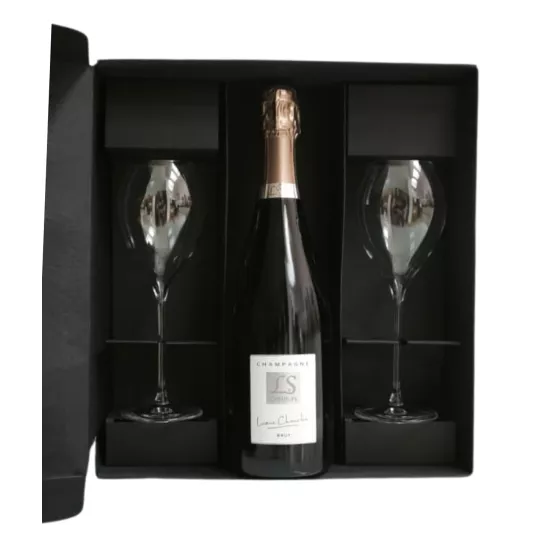 Cofanetto Champagne Bio Cheurlin Brut con due flûte Lehmann Grand Champagne 30 cl