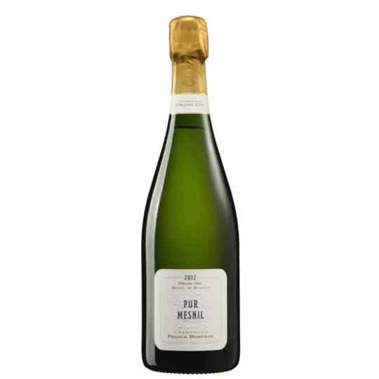 Bottiglia di Champagne Franck Bonville Pur Mesnil Grand Cru Blanc de Blancs, vista frontale