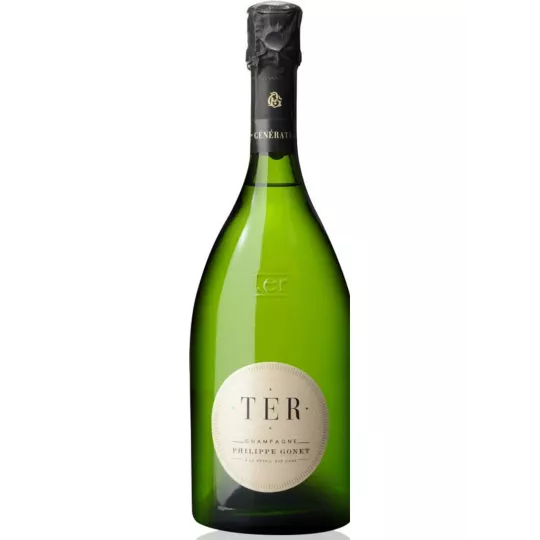 Bottiglia di Champagne Philippe Gonet TER Blanc Brut, 75cl, vista frontale su sfondo bianco