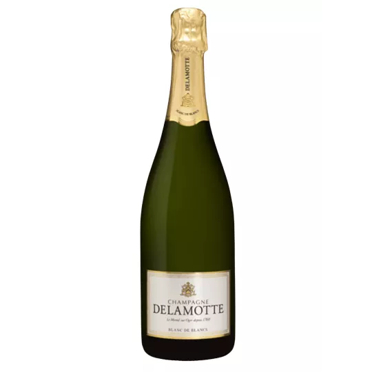 Bottiglia di Champagne Delamotte Blanc de Blancs Grand Cru 2012, vista frontale