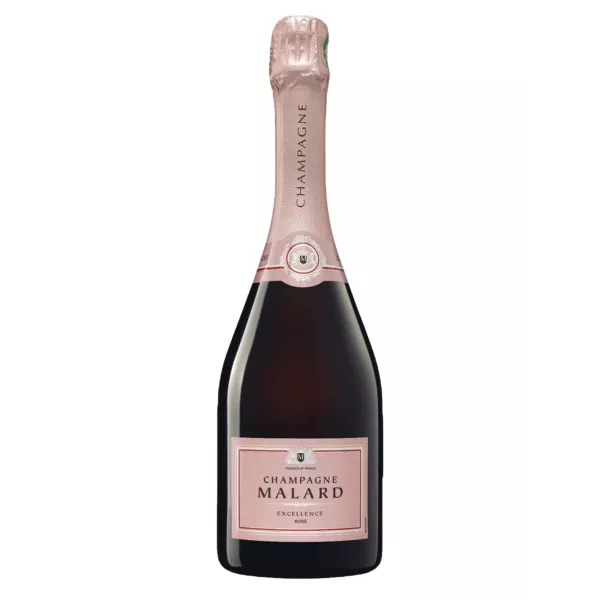 Bottiglia di Champagne Malard Rosé Excellence - Cuvée rosé ottenuta da uve Pinot Noir e Chardonnay maturate a lungo sui propri l