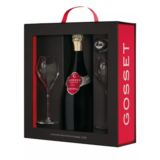 Bottiglia di Champagne Gosset Grande Réserve Brut 75cl, etichetta rossa, vista frontale