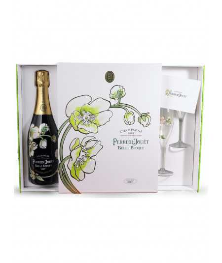 Set regalo champagne PERRIER JOUET Belle Epoque Annata 2012 con 2 bicchieri