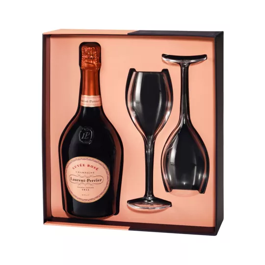 Set regalo champagne LAURENT-PERRIER rosa con 2 calici da champagne