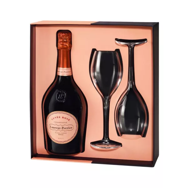 Set regalo champagne LAURENT-PERRIER rosa con 2 calici da champagne