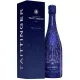 Bottiglia di Champagne Taittinger Nocturne, etichetta viola, vista frontale