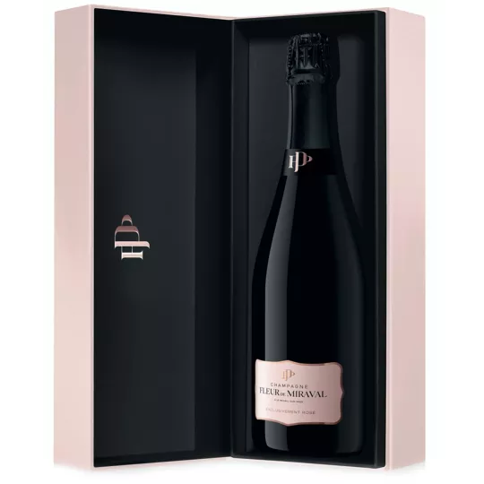 Bottiglia di Champagne Fleur de Miraval Rosé, rosa pallido, vista frontale